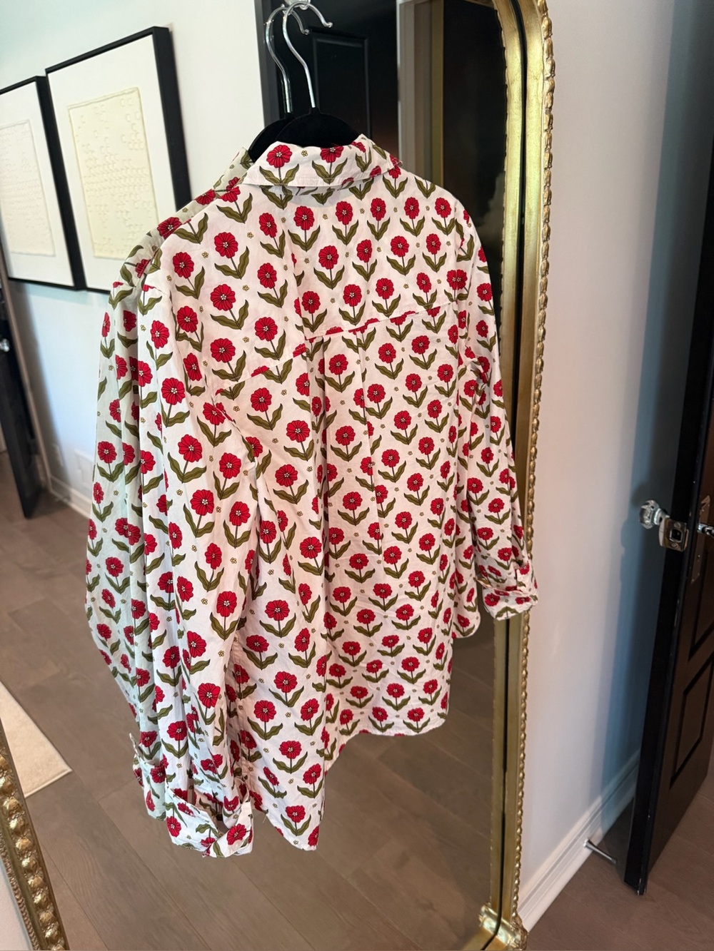 Boden White Button-Up Blouse with Red and Green Floral Print - Picture 5 of 5
